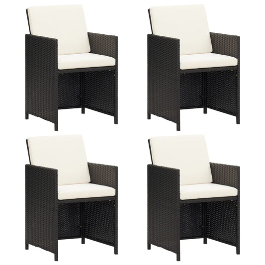 Garden Dining Chairs with Cushions 4 pcs Black in Polyrattan