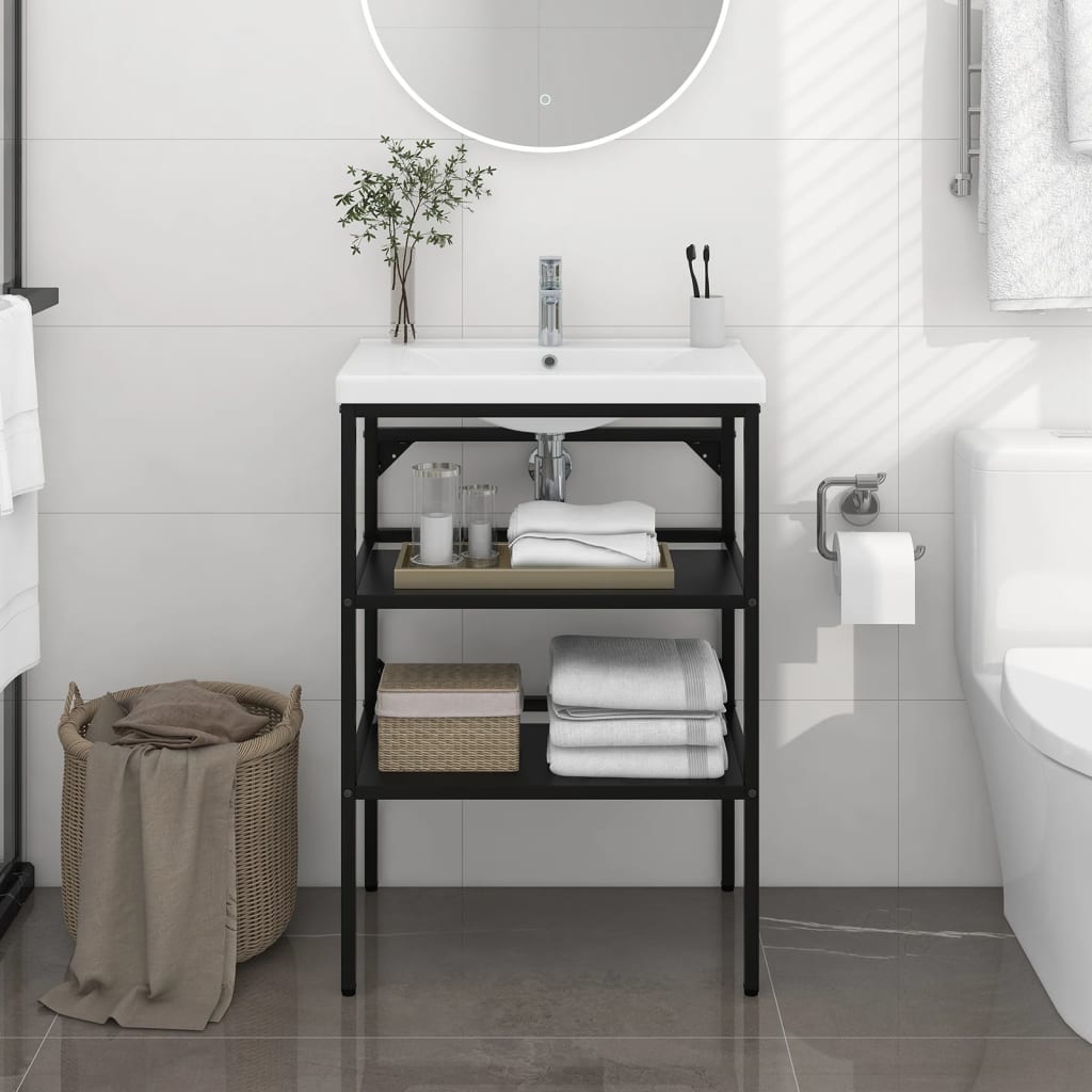 Struttura per Lavabo da Bagno Nera 59x38x83 cm in Ferro