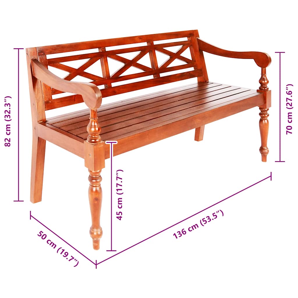 Panca Batavia 123 cm in Legno Massello di Mogano Marrone Scuro | homemem39
