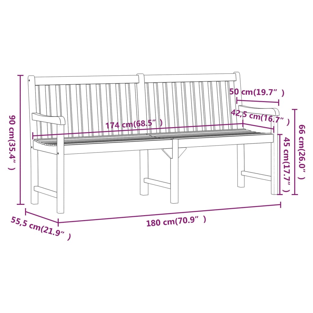 Panca da Giardino 180 cm in Legno Massello di Acacia | homemem39