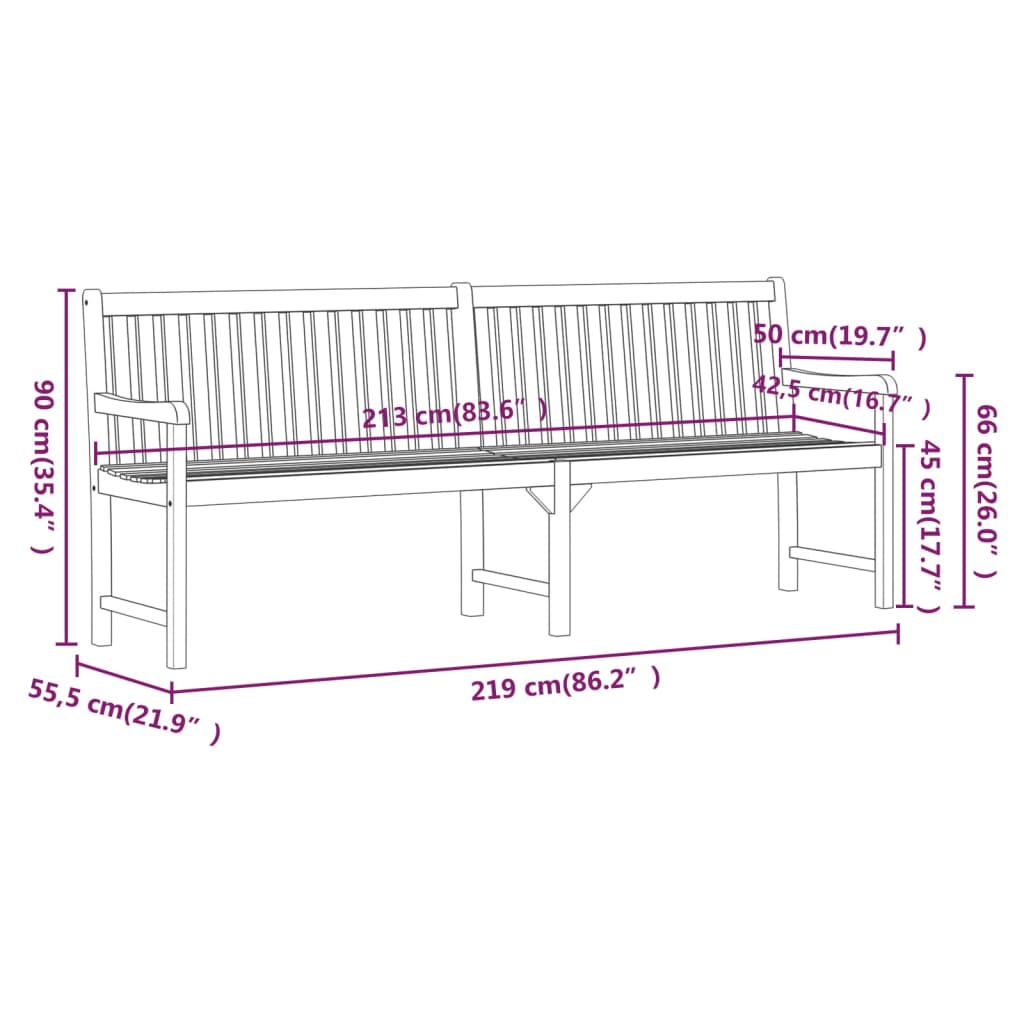 Panchina da Giardino 219 cm in Legno Massello d'Acacia | homemem39