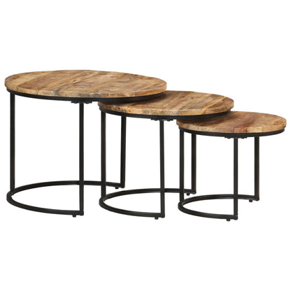 Tavolini Impilabili 3 pz in Legno di Mango Grezzo | homemem39