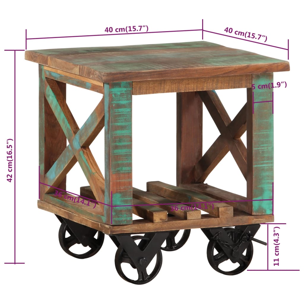 Tavolino con Ruote 40x40x42 cm in Legno Massello di Recupero