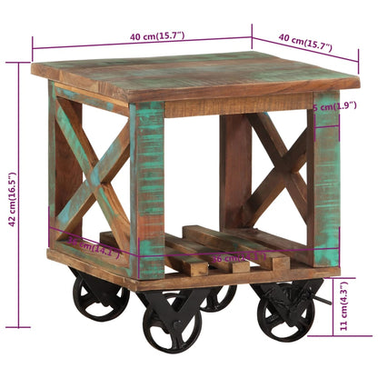 Tavolino con Ruote 40x40x42 cm in Legno Massello di Recupero