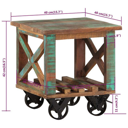 Tavolino con Ruote 40x40x42 cm in Legno Massello di Recupero