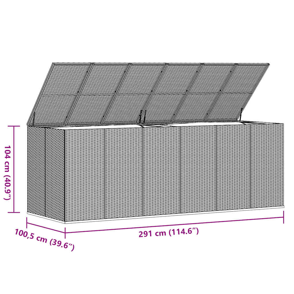 Contenitore da Giardino in Rattan PE 291x100,5x104 cm Grigio - homemem39