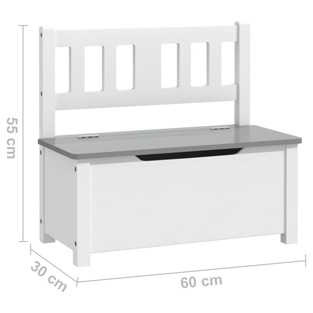Cassapanca per Bambini Bianca e Grigia 60x30x55 cm in MDF | homemem39