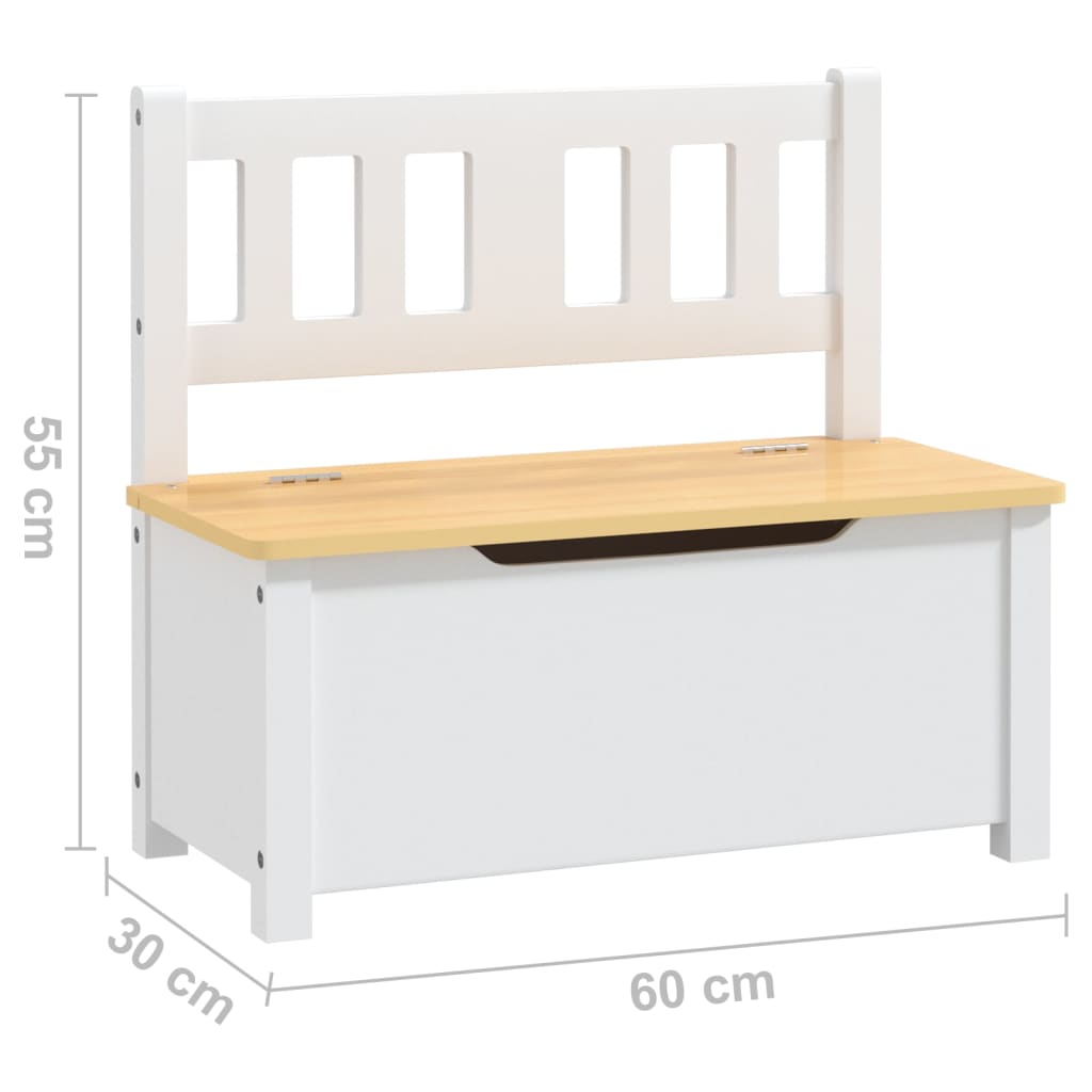 Cassapanca per Bambini Bianca e Beige 60x30x55 cm in MDF | homemem39