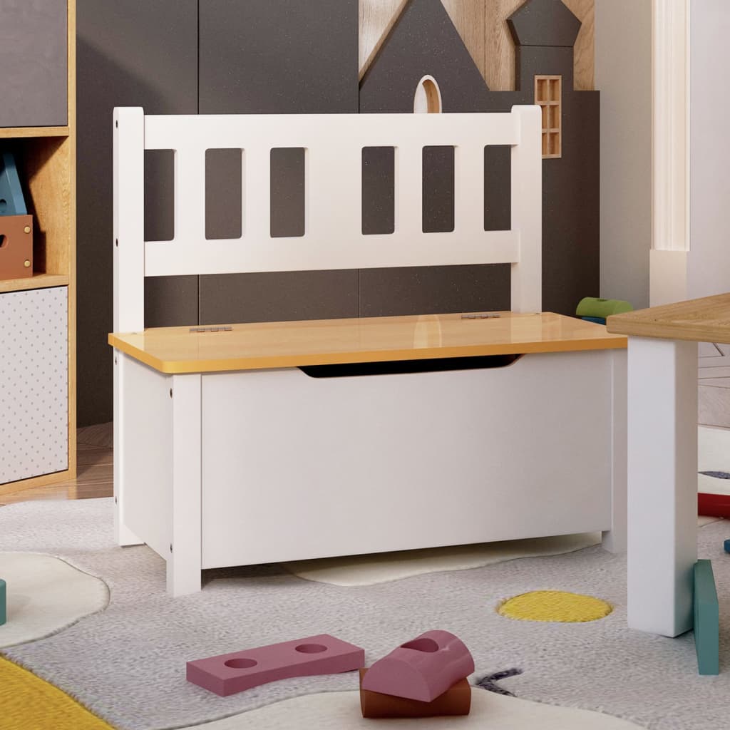 Cassapanca per Bambini Bianca e Beige 60x30x55 cm in MDF | homemem39