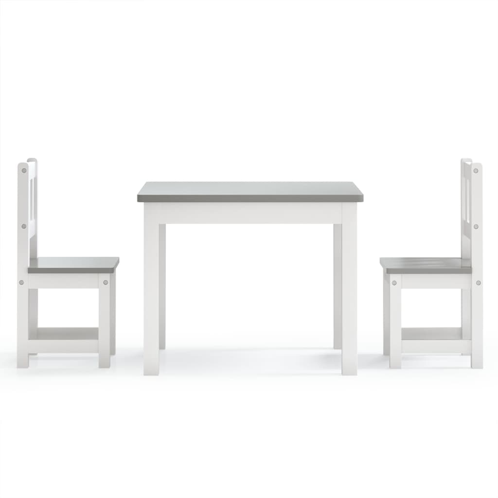 Set Tavolo e Sedie per Bambini 3 Pezzi Bianco e Grigio in MDF | homemem39