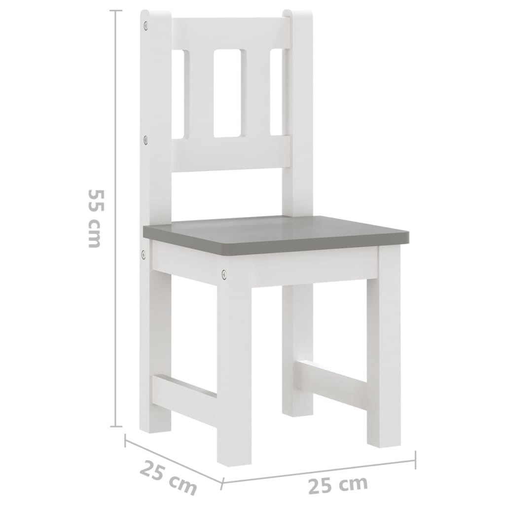 Set Tavolo e Sedie per Bambini 3 Pezzi Bianco e Grigio in MDF | homemem39