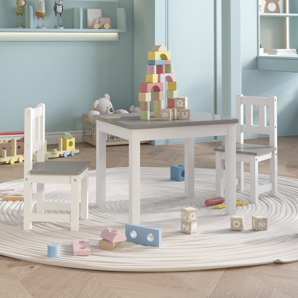 Set Tavolo e Sedie per Bambini 3 Pezzi Bianco e Grigio in MDF | homemem39