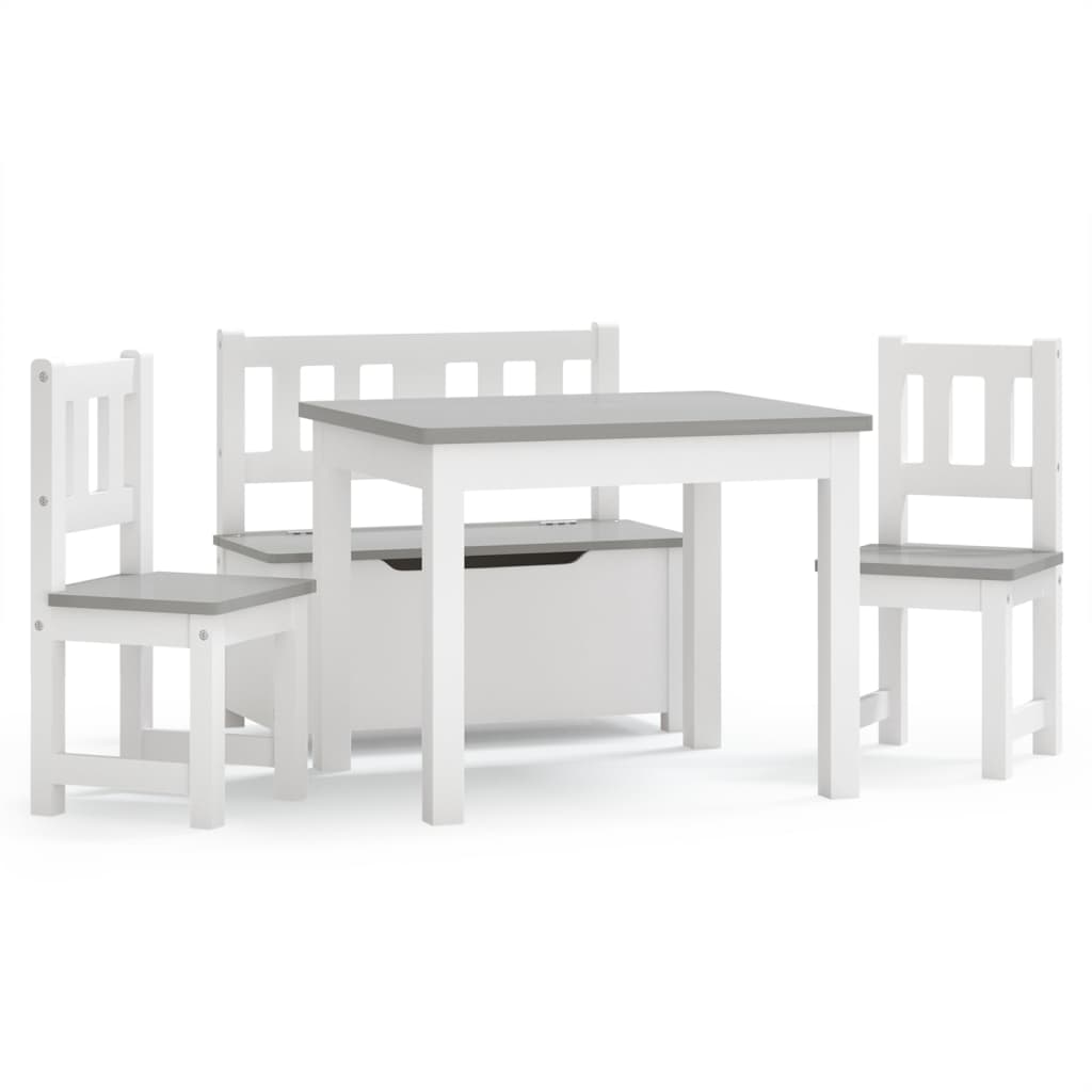 Set Tavolo e Sedie per Bambini 4 Pezzi Bianco e Grigio in MDF | homemem39