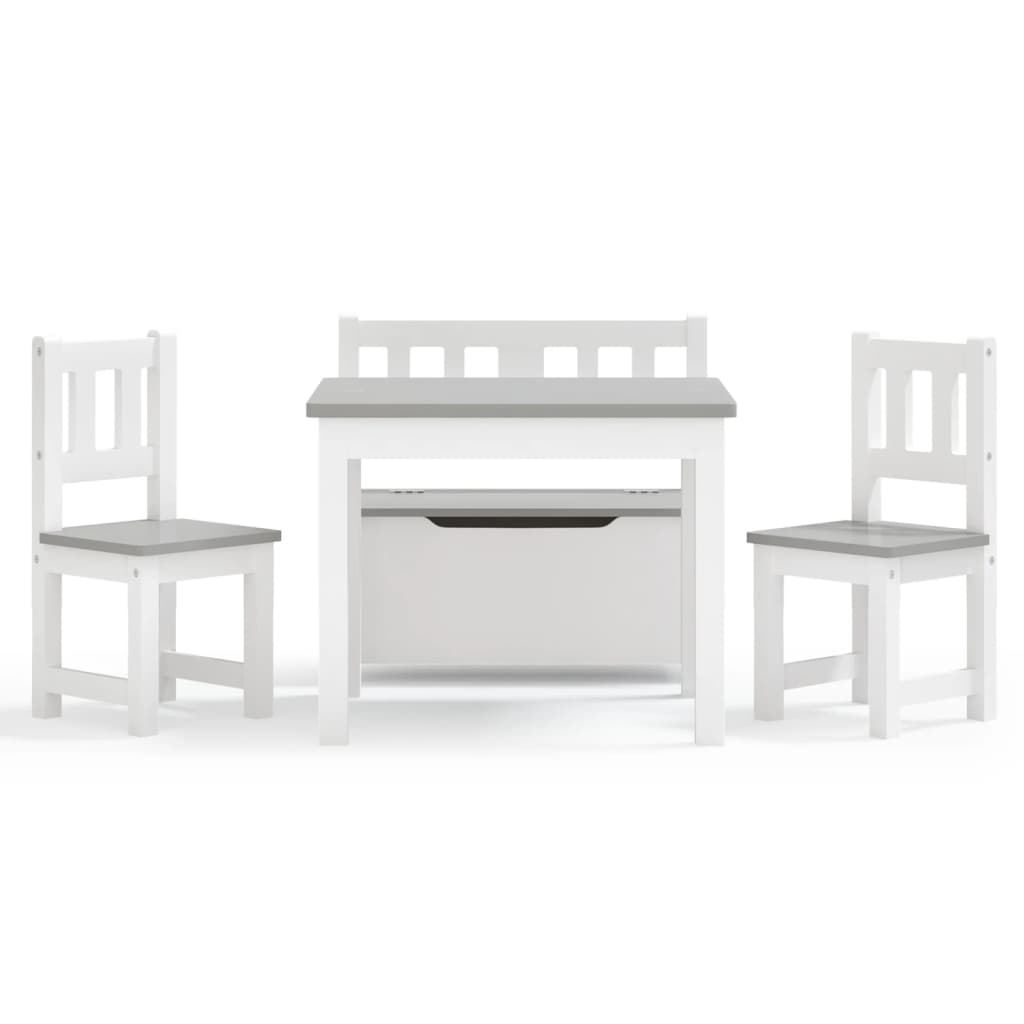 Set Tavolo e Sedie per Bambini 4 Pezzi Bianco e Grigio in MDF | homemem39