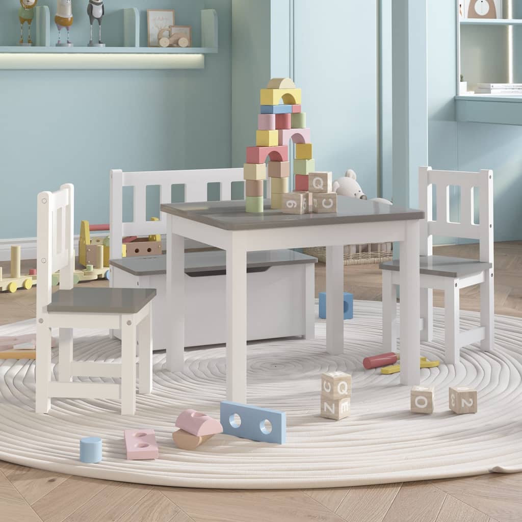 Set Tavolo e Sedie per Bambini 4 Pezzi Bianco e Grigio in MDF | homemem39