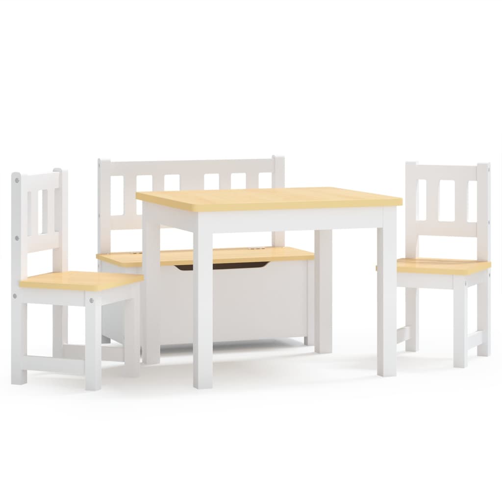 Set Tavolo e Sedie per Bambini 4 Pezzi Bianco e Beige in MDF | homemem39