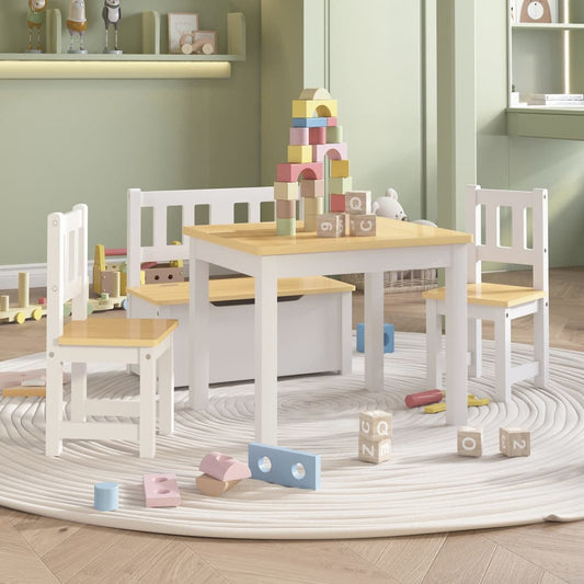 Set Tavolo e Sedie per Bambini 4 Pezzi Bianco e Beige in MDF | homemem39