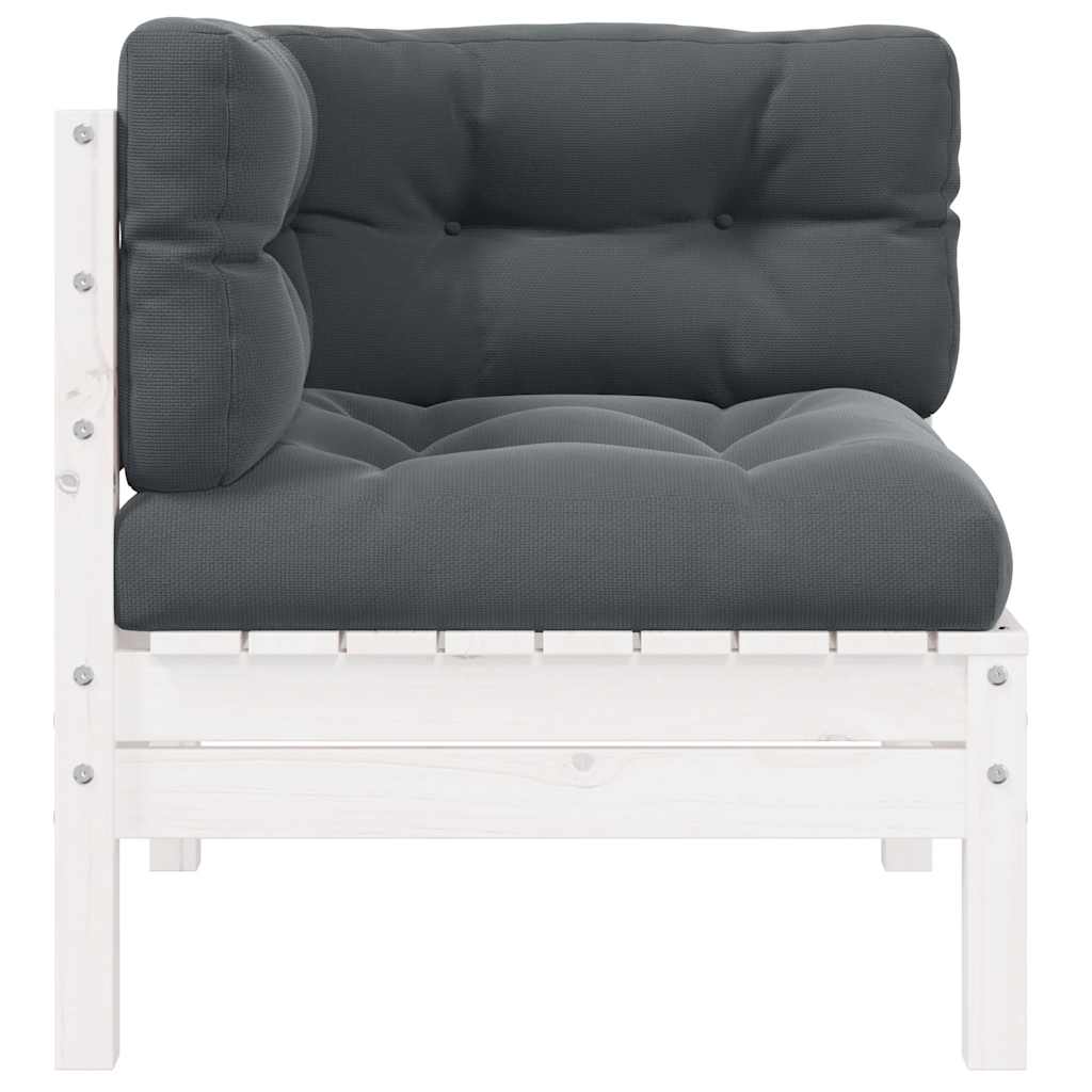 Divano Angolare Giardino con Cuscini Bianco in Massello di Pino