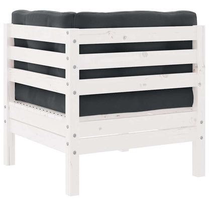 Divano Angolare Giardino con Cuscini Bianco in Massello di Pino