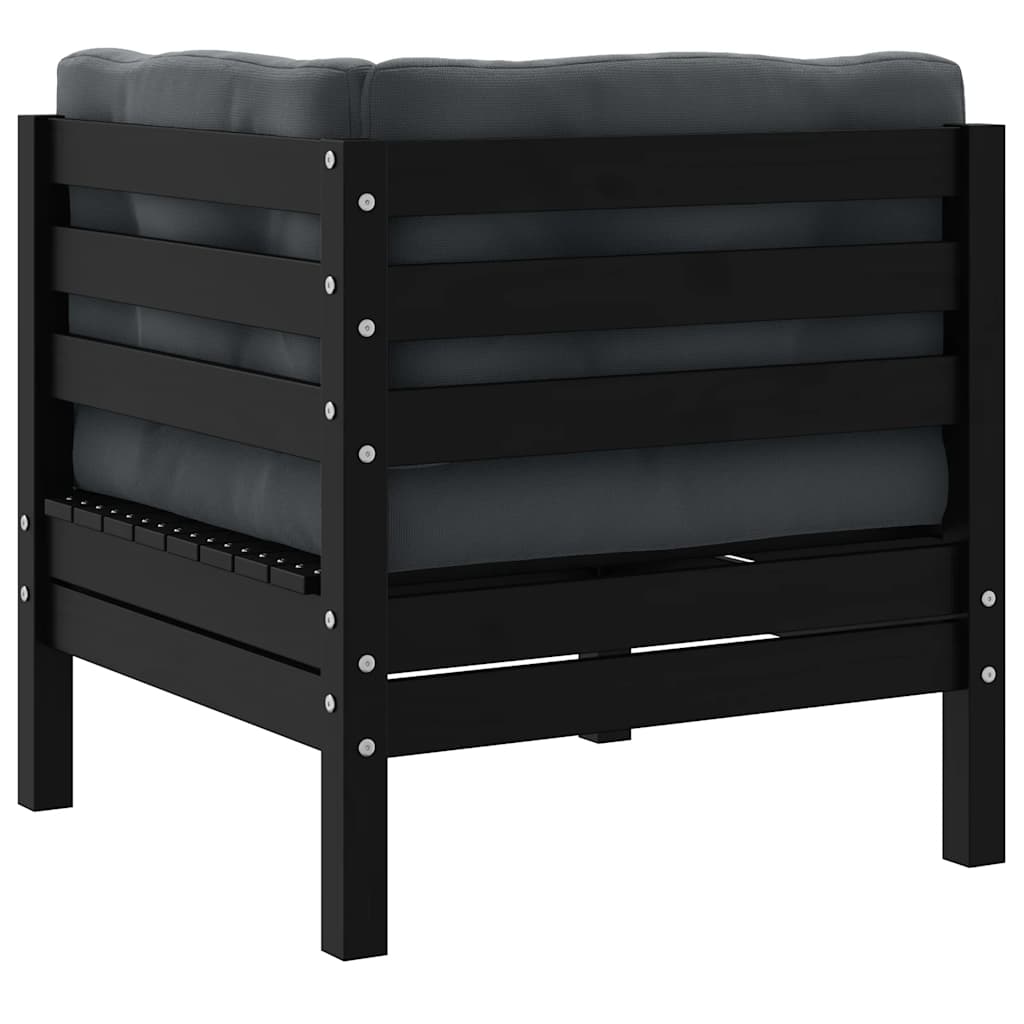 Divano Angolare Giardino con Cuscini Nero in Massello di Pino - homemem39