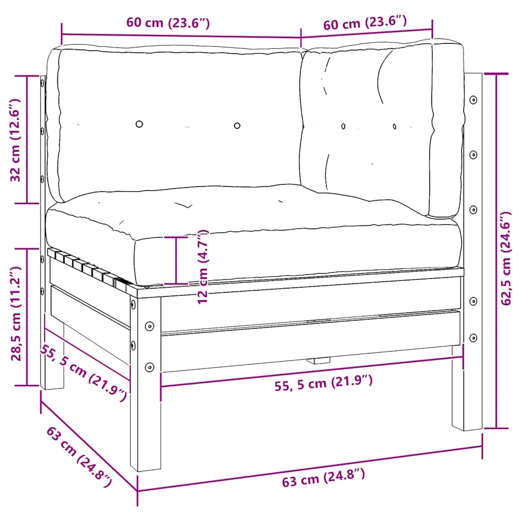 Divano da Giardino a 2 Posti con Cuscini Grigi Massello di Pino - homemem39