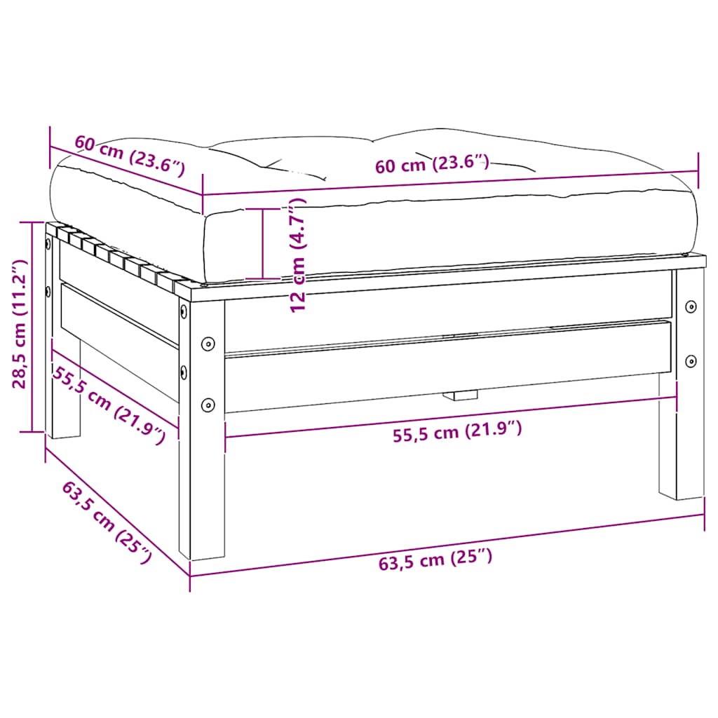 Set Divani da Giardino 3 pz con Cuscini Grigi Massello di Pino
