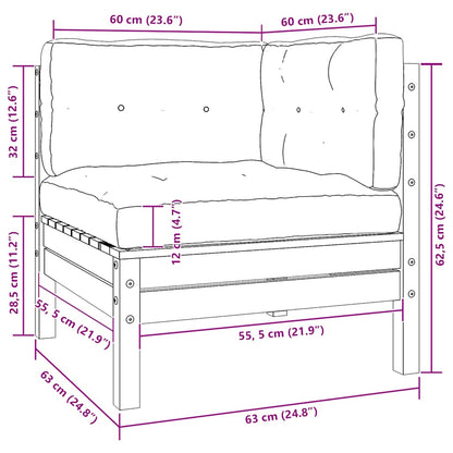 Set Divani da Giardino 3 pz con Cuscini Grigi Massello di Pino