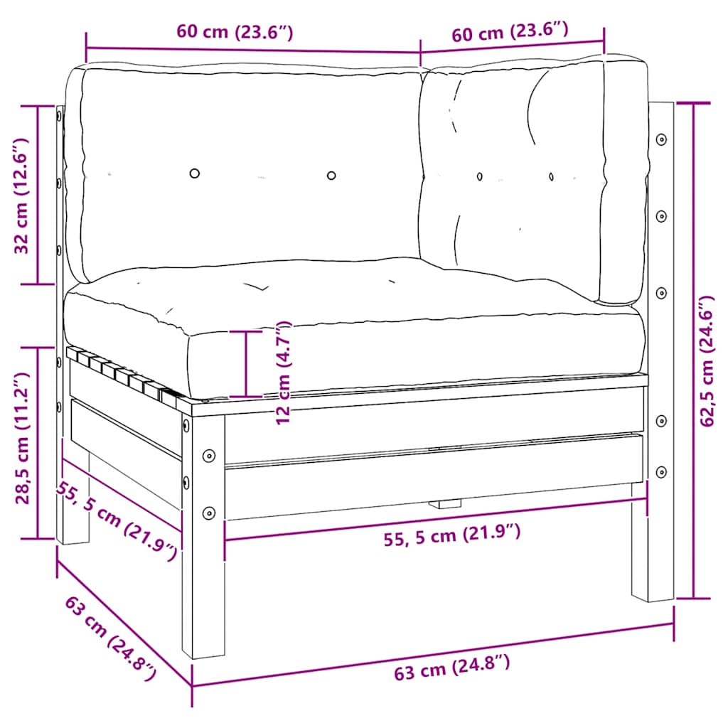 Set Divani da Giardino 3 pz con Cuscini Crema Massello di Pino - homemem39