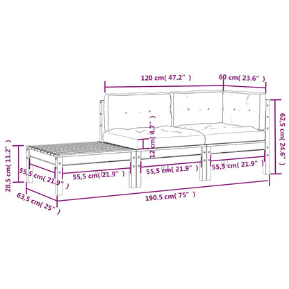 Set Divani da Giardino 3 pz con Cuscini Massello Pino Bianco - homemem39