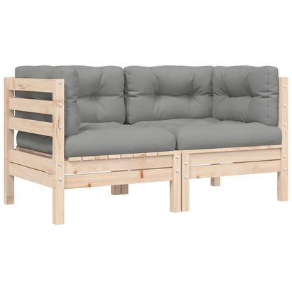 Set Divani da Giardino 3 pz con Cuscini Grigi Massello di Pino