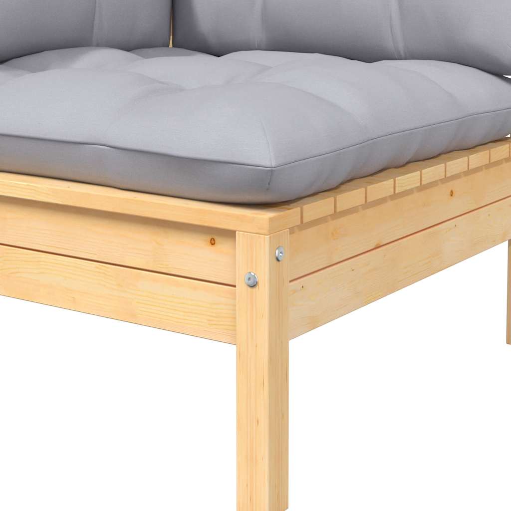 Set Divani da Giardino 3 pz con Cuscini Grigi Massello di Pino