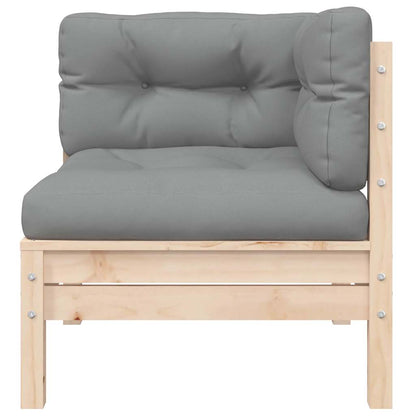 Set Divani da Giardino 3 pz con Cuscini Grigi Massello di Pino