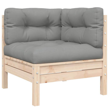 Set Divani da Giardino 3 pz con Cuscini Grigi Massello di Pino