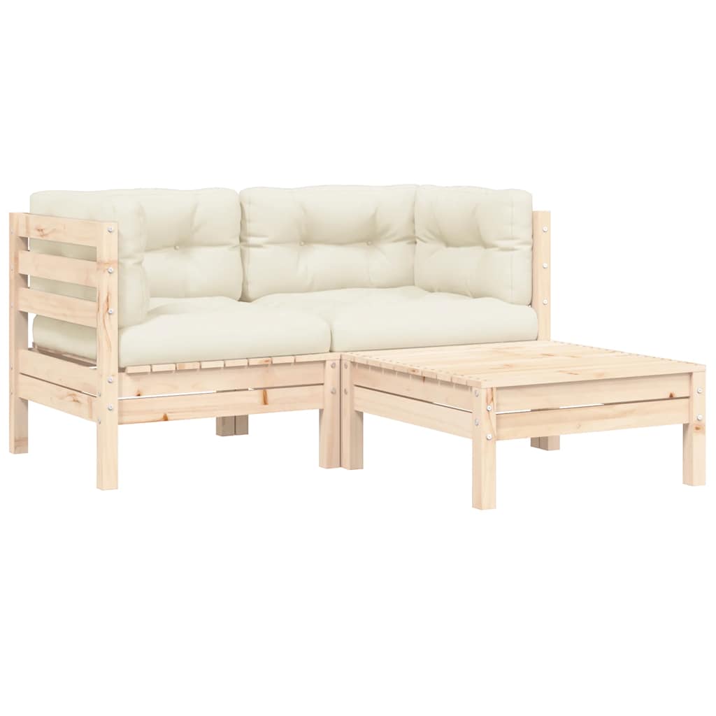 Set Divani da Giardino 3 pz con Cuscini Crema Massello di Pino | homemem39