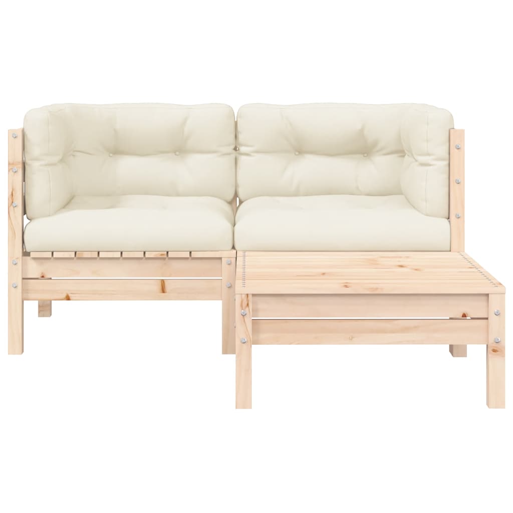 Set Divani da Giardino 3 pz con Cuscini Crema Massello di Pino | homemem39