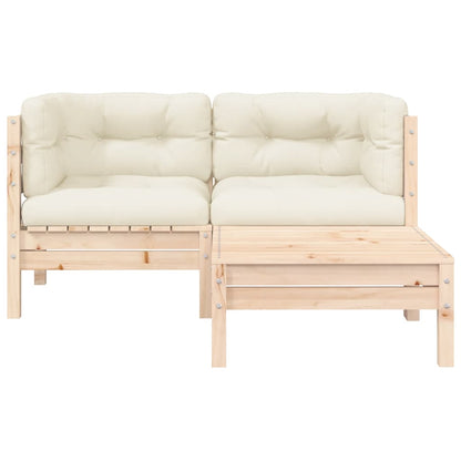 Set Divani da Giardino 3 pz con Cuscini Crema Massello di Pino | homemem39