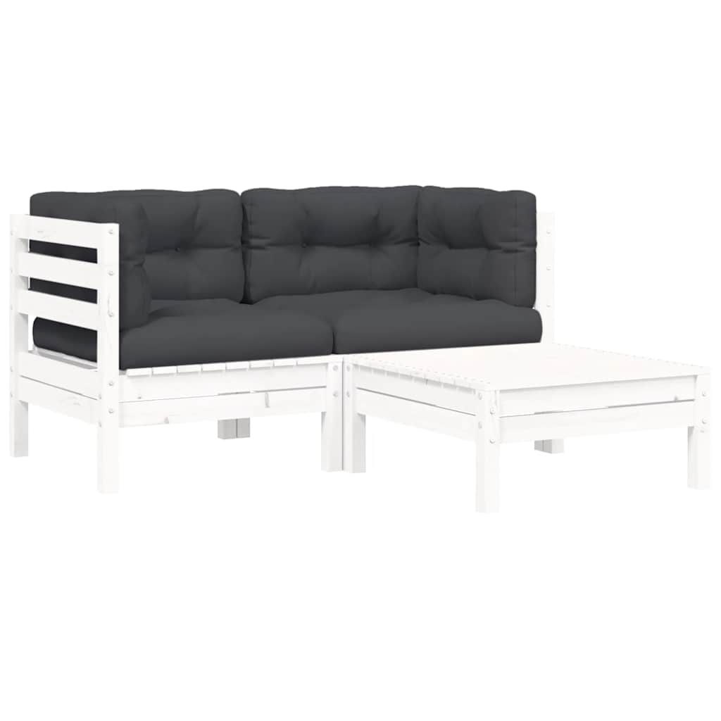 Set Divani da Giardino 3 pz con Cuscini Bianco in Massello Pino | homemem39