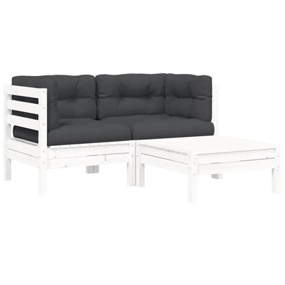 Set Divani da Giardino 3 pz con Cuscini Bianco in Massello Pino | homemem39