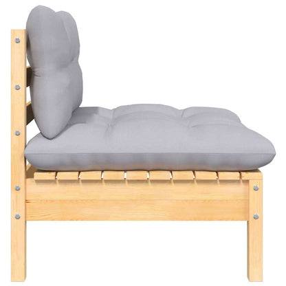 Set Divani da Giardino 3 pz con Cuscini Grigio Massello di Pino