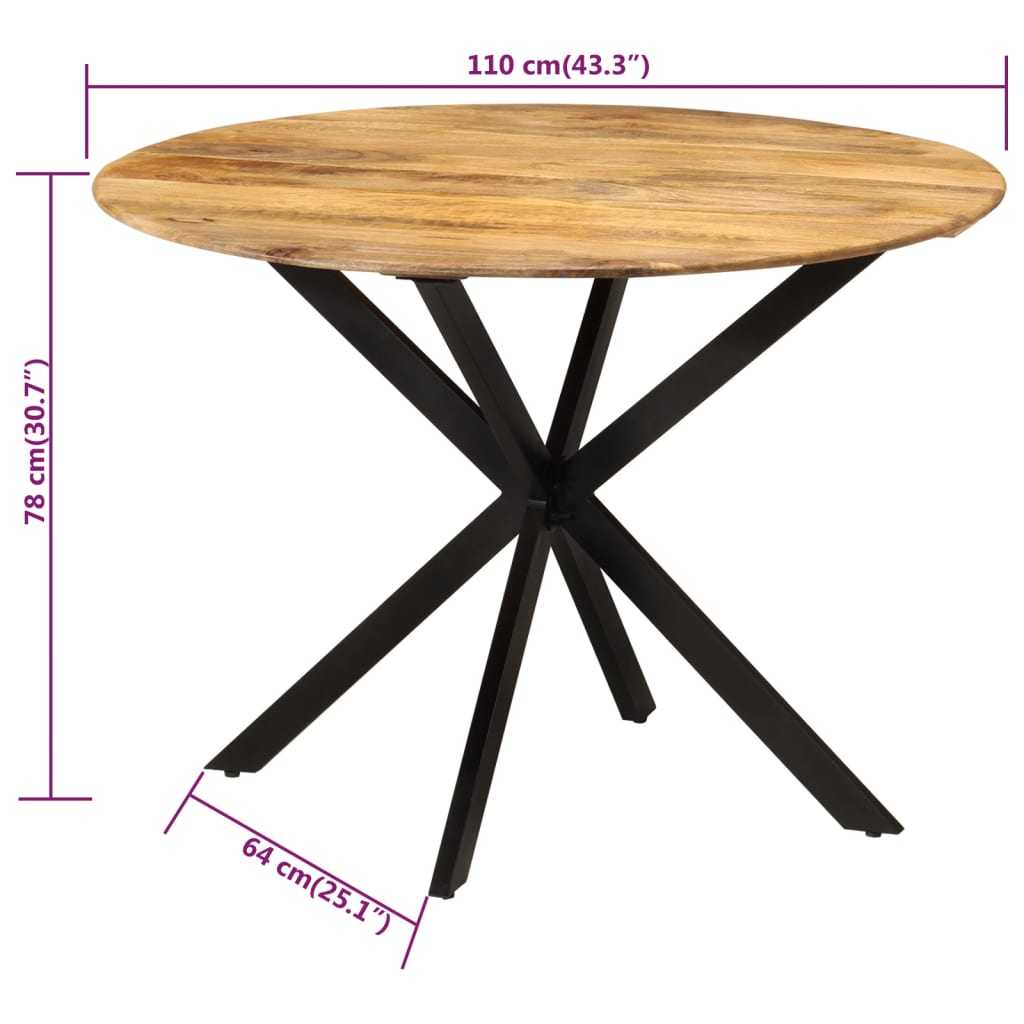 Tavolo da Pranzo Ø110x78cm in Legno Massello di Mango e Acciaio