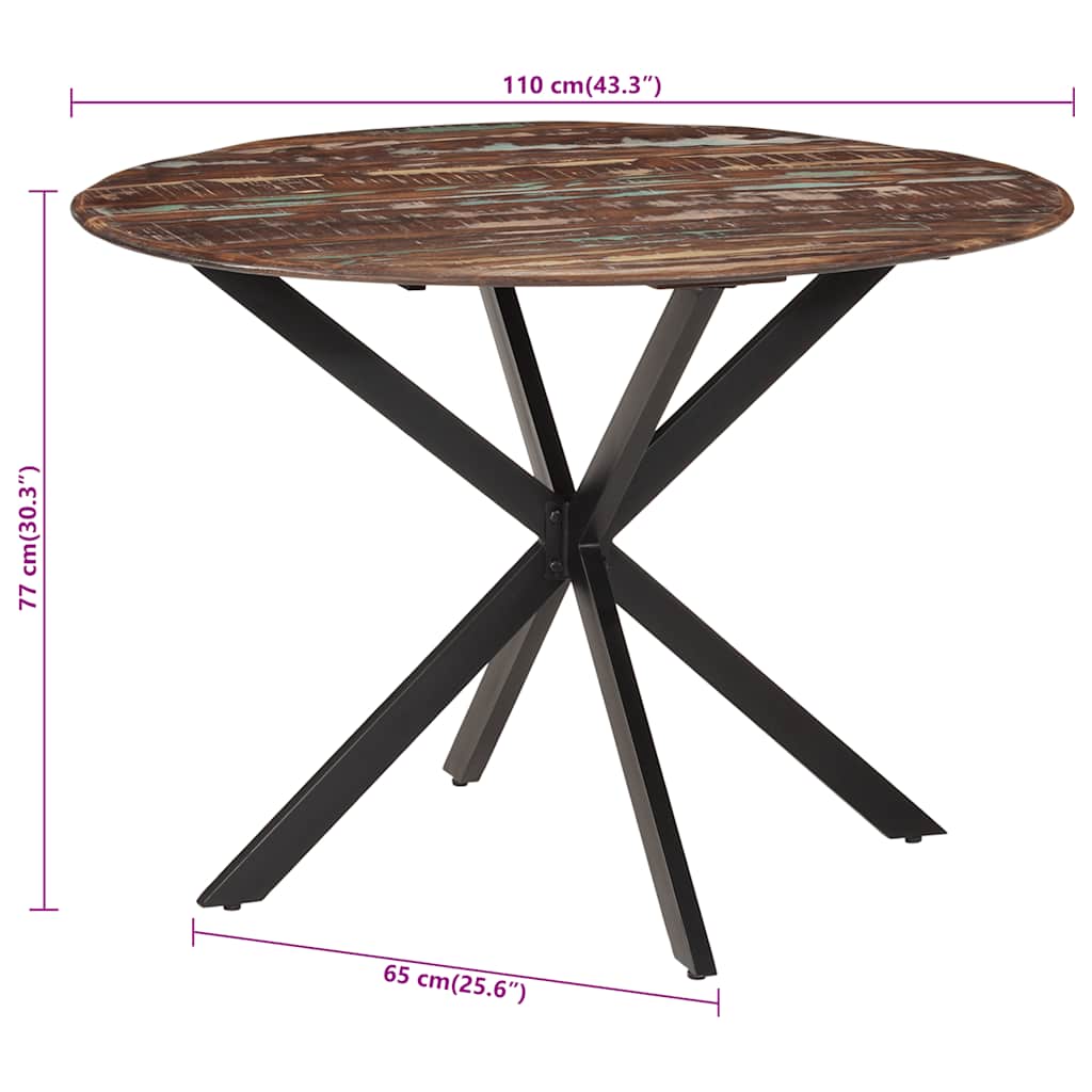 Tavolo da Pranzo Ø110x78cm Legno Massello di Recupero e Acciaio | homemem39