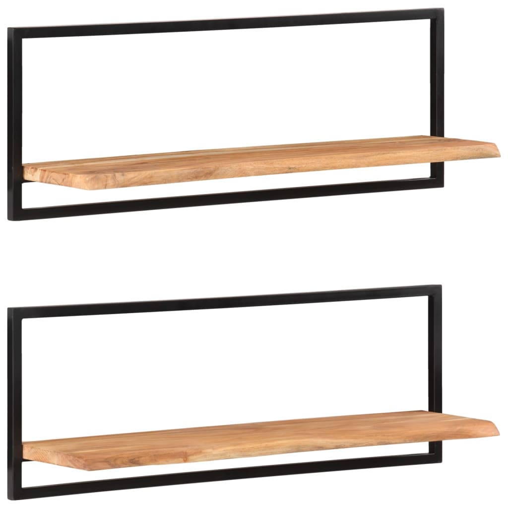 Mensole Parete 2pz 100x24x35 cm Legno Massello Acacia e Acciaio | homemem39