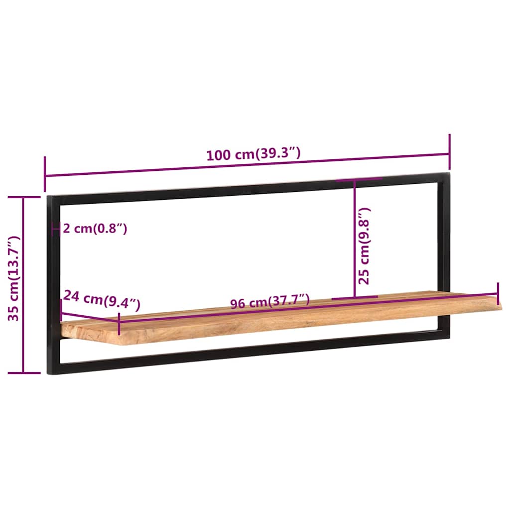 Mensole Parete 2pz 100x24x35 cm Legno Massello Acacia e Acciaio