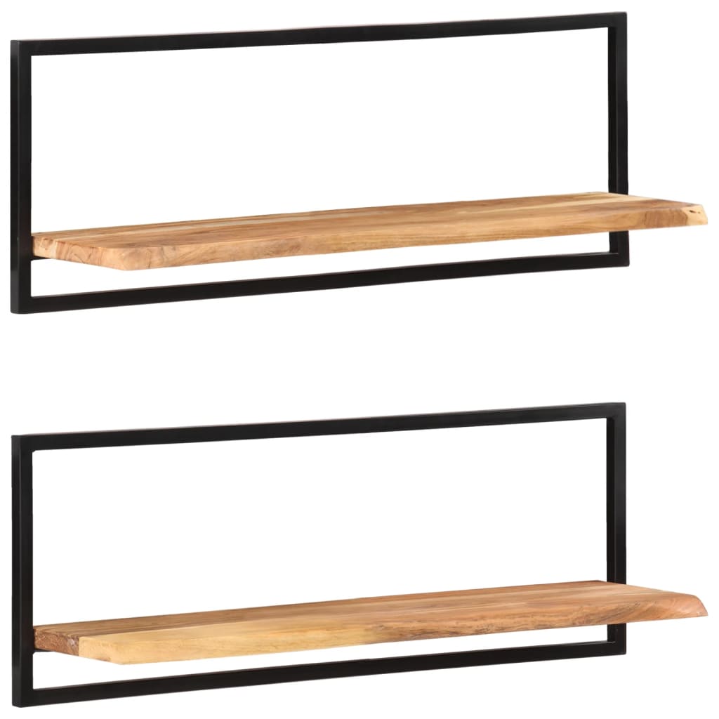 Mensole Parete 2pz 100x24x35 cm Legno Massello Acacia e Acciaio | homemem39