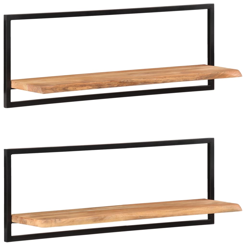 Mensole Parete 2pz 100x24x35 cm Legno Massello Acacia e Acciaio | homemem39