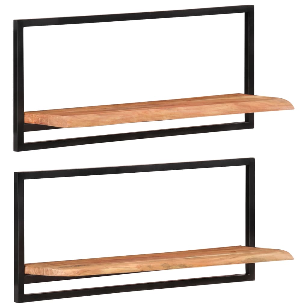 Mensole Parete 2pz 80x25x35 cm Legno Massello Acacia e Acciaio | homemem39