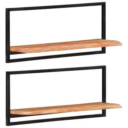 Mensole Parete 2pz 80x25x35 cm Legno Massello Acacia e Acciaio
