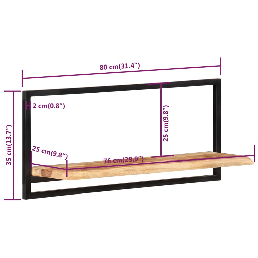 Mensole Parete 2pz 80x25x35 cm Legno Massello Acacia e Acciaio | homemem39