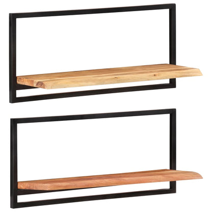 Mensole Parete 2pz 80x25x35 cm Legno Massello Acacia e Acciaio | homemem39