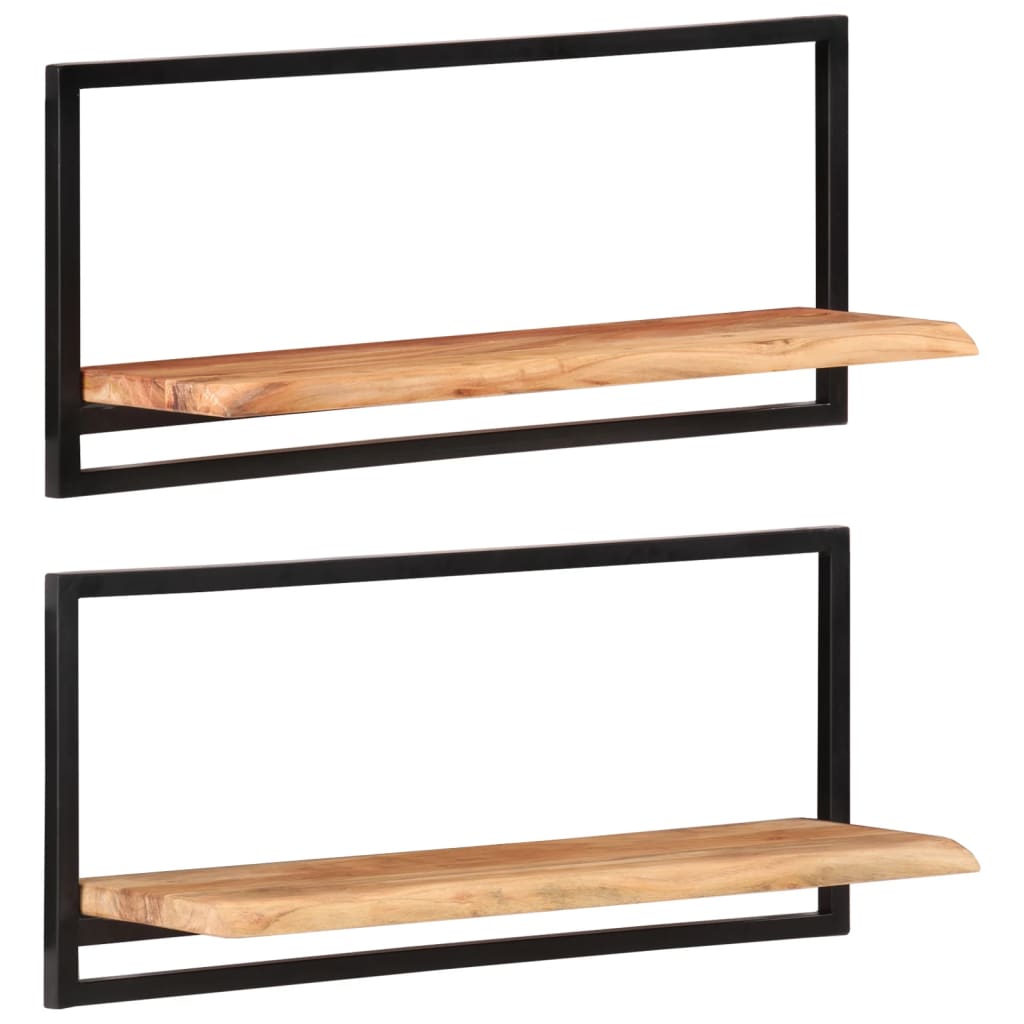 Mensole Parete 2pz 80x25x35 cm Legno Massello Acacia e Acciaio | homemem39